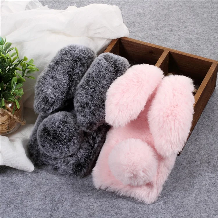 Light Grey - Rabbit Shape Fluffy Fur Coated Rhinestone TPU Protective Mobile Phone Shell for Huawei Y5 (2018)