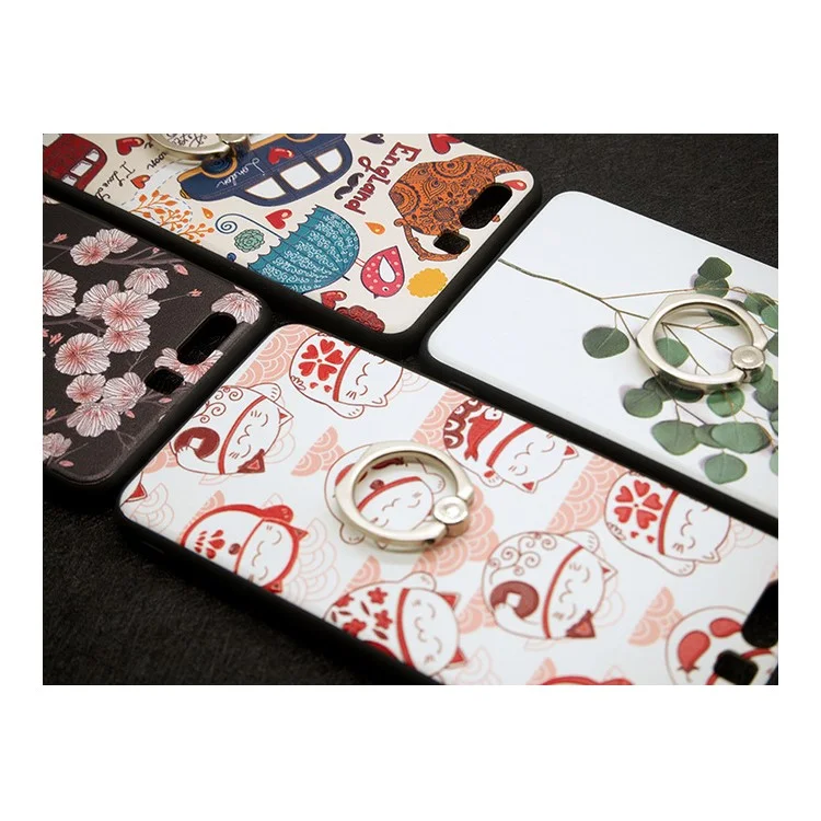Embossment Patterned Hybrid PC Plate + TPU Frame Combo Case Cover with  Finger Ring Holder for Huawei P10 - Leaves Pattern