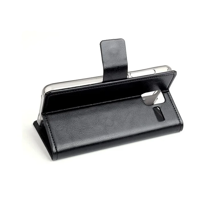 For Lenovo S580 Crazy Horse PU Leather Case Card Holder - Black