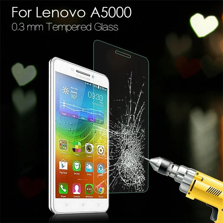 0.3mm Tempered Glass Screen Protector Film for Lenovo A5000 5.0-inch Arc Edge