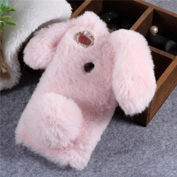 Rabbit Shape Fluffy Fur Coated Rhinestone TPU Case for Xiaomi Redmi Note 5A Prime / Y1 (India) - Pink