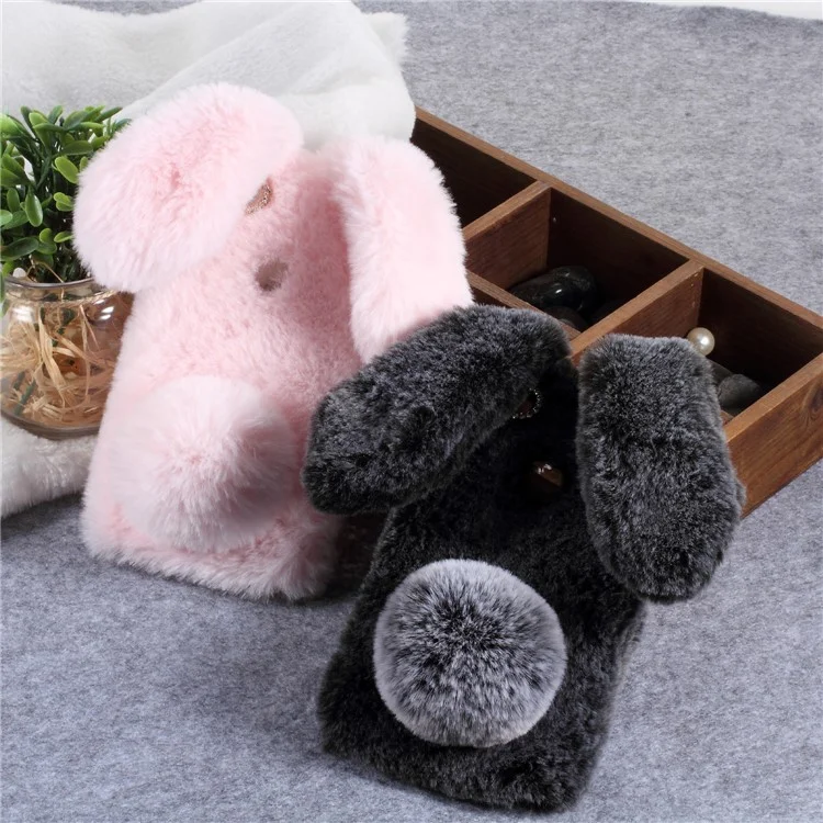 Rabbit Shape Fluffy Fur Coated Rhinestone TPU Case for Xiaomi Redmi Note 5A Prime / Y1 (India) - Pink