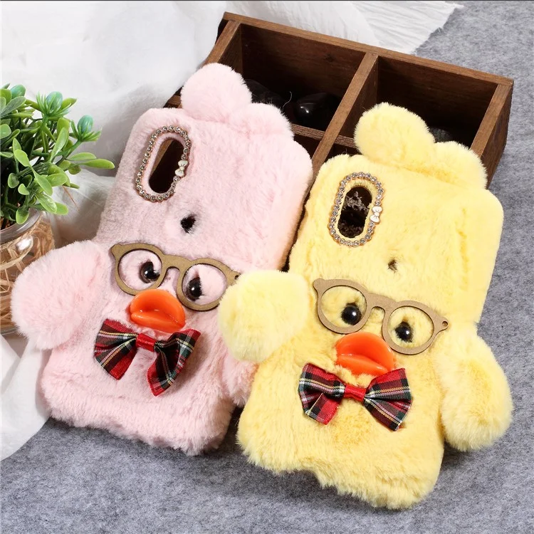 For Xiaomi Mi Mix 2s Hyaluronic Duck Pattern Rhinestone Fur Coated TPU Mobile Shell - Pink