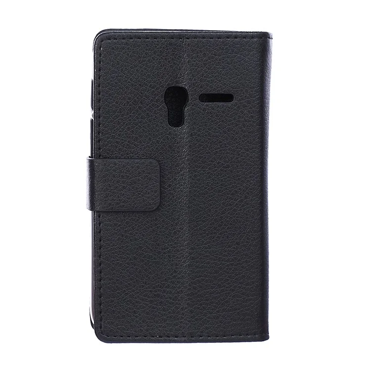 Litchi Skin Leather Wallet Case for Alcatel One Touch Pixi 3 (4.5) 3G 4027X/4027D/4027A - Black