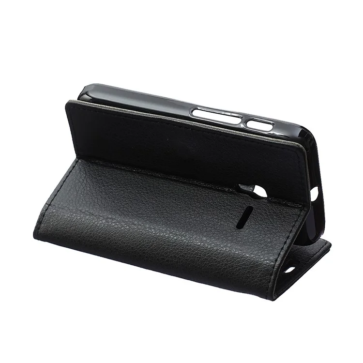 Litchi Skin Leather Wallet Case for Alcatel One Touch Pixi 3 (4.5) 3G 4027X/4027D/4027A - Black
