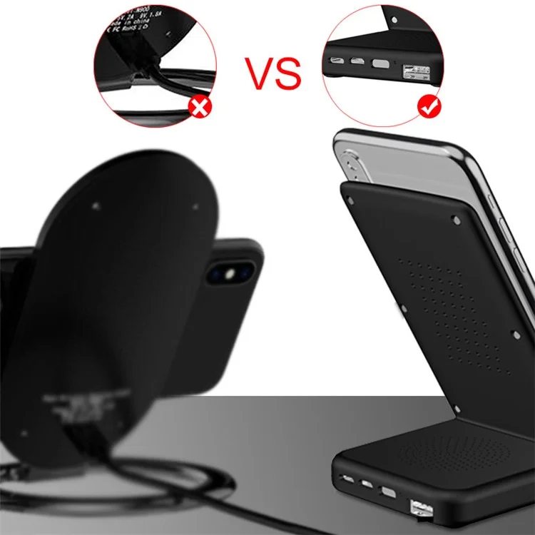 Multifunctional Ports Qi Wireless Charger Stand for iPhone Samsung LG Etc - Black