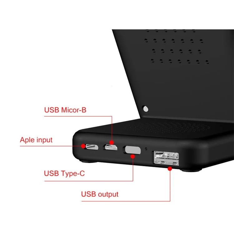 Multifunctional Ports Qi Wireless Charger Stand for iPhone Samsung LG Etc - Black