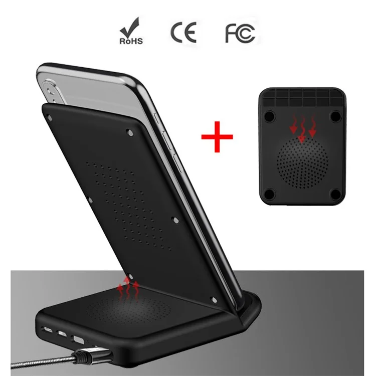 Multifunctional Ports Qi Wireless Charger Stand for iPhone Samsung LG Etc - Black
