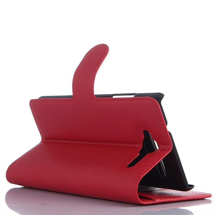 Litchi Skin Wallet Leather Stand Case Cover for ZTE Blade L3 - Red
