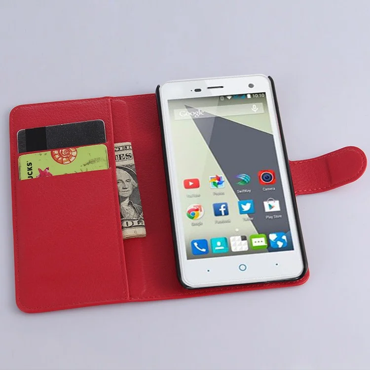 Litchi Skin Wallet Leather Stand Case Cover for ZTE Blade L3 - Red