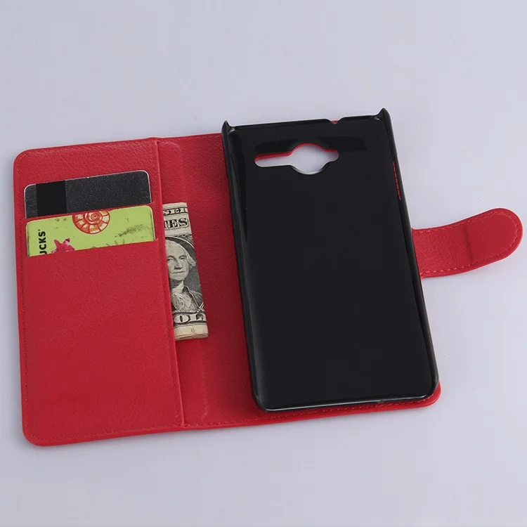 Litchi Skin Wallet Leather Stand Case Cover for ZTE Blade L3 - Red