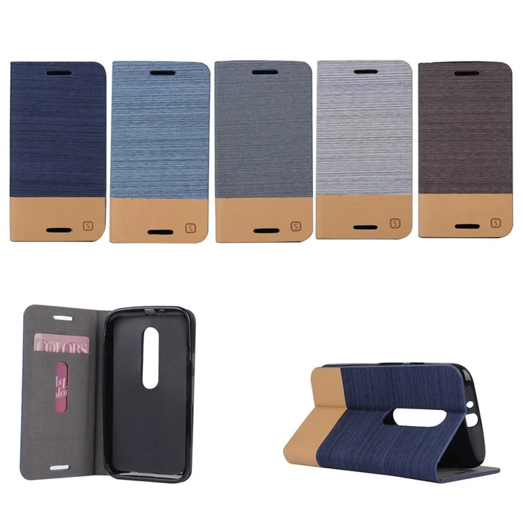 Assorted Color Linen Leather Stand Case for Motorola Moto G 3rd Gen XT1541 XT1543 - Dark Grey