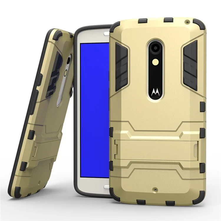 Kickstand Hybrid Plastic + TPU Protector Cover for Motorola Moto X Play - Gold