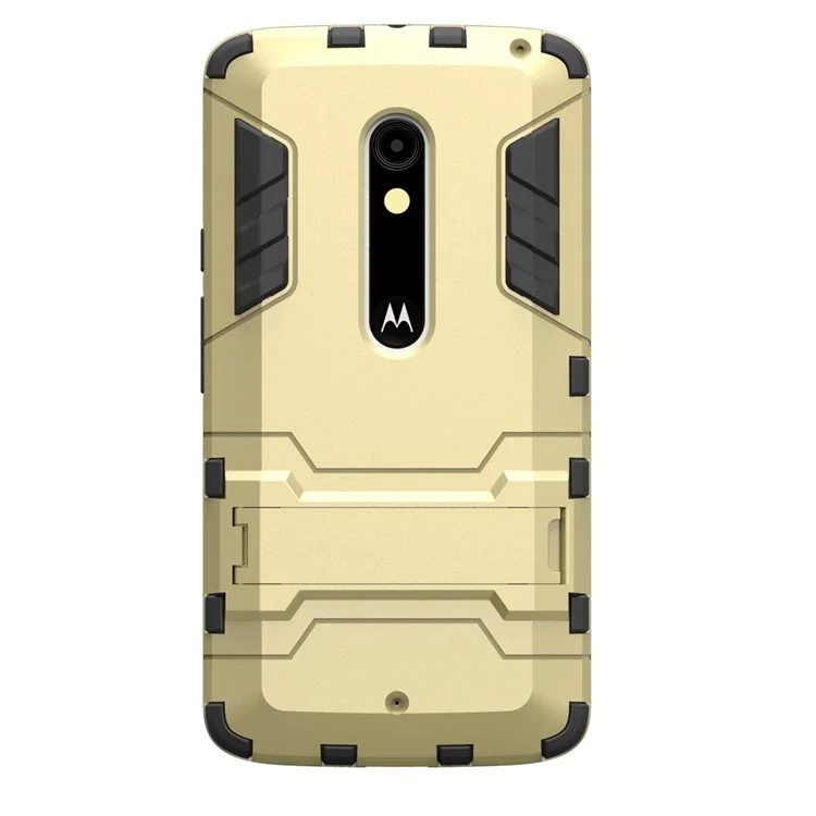 Kickstand Hybrid Plastic + TPU Protector Cover for Motorola Moto X Play - Gold