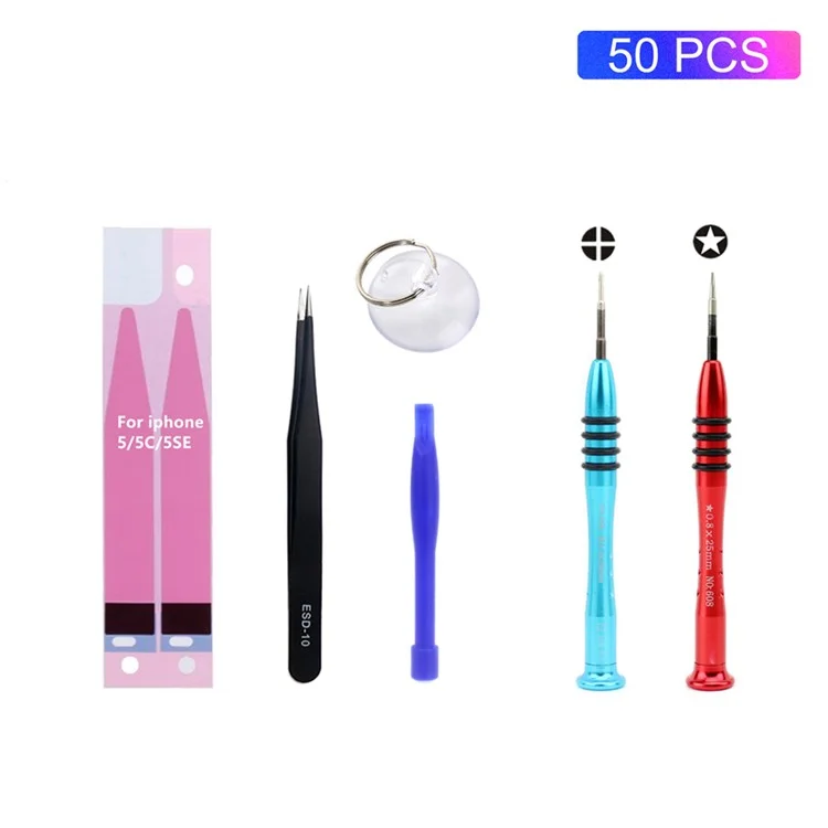 50Pcs JF-8165 6-in-1 Battery Adhesive Sticker Screwdriver Repair Tool Set for iPhone 5 / 5c / SE