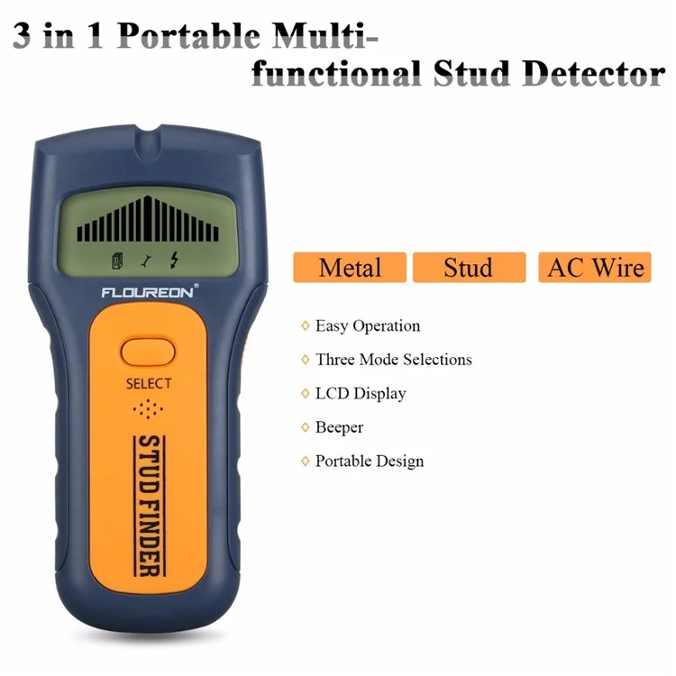 TS79 Handheld 3 em 1 Stud Finder Wire Metal Wood Detector Scanner de Parede Com LCD Display