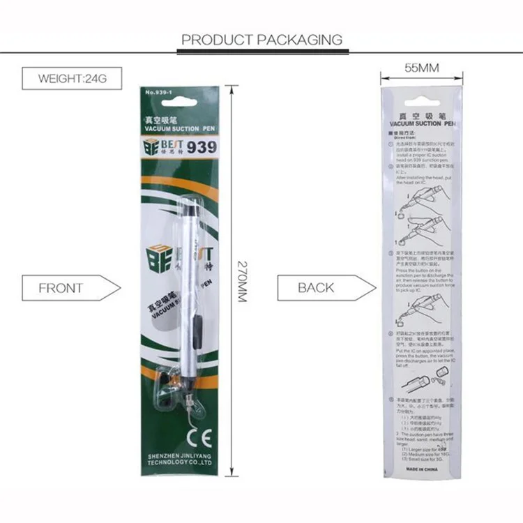 BEST BEST-939 Vacuum Suction Pen IC Absorb Chip Tool Easy Pick-up with 3 Suction Headers