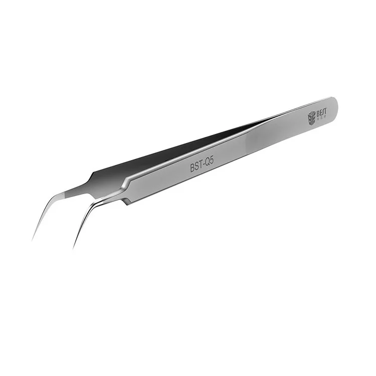 BEST BST-Q5 202 Stainless Steel Precision Tweezers Jumper Wire Tweezers - Curved Tip