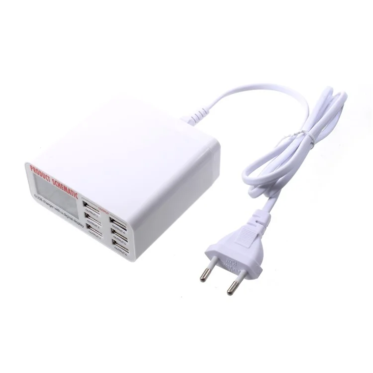 6 USB Ports Charger with Digital Display 30W Total 5V/6A Output - EU Plug