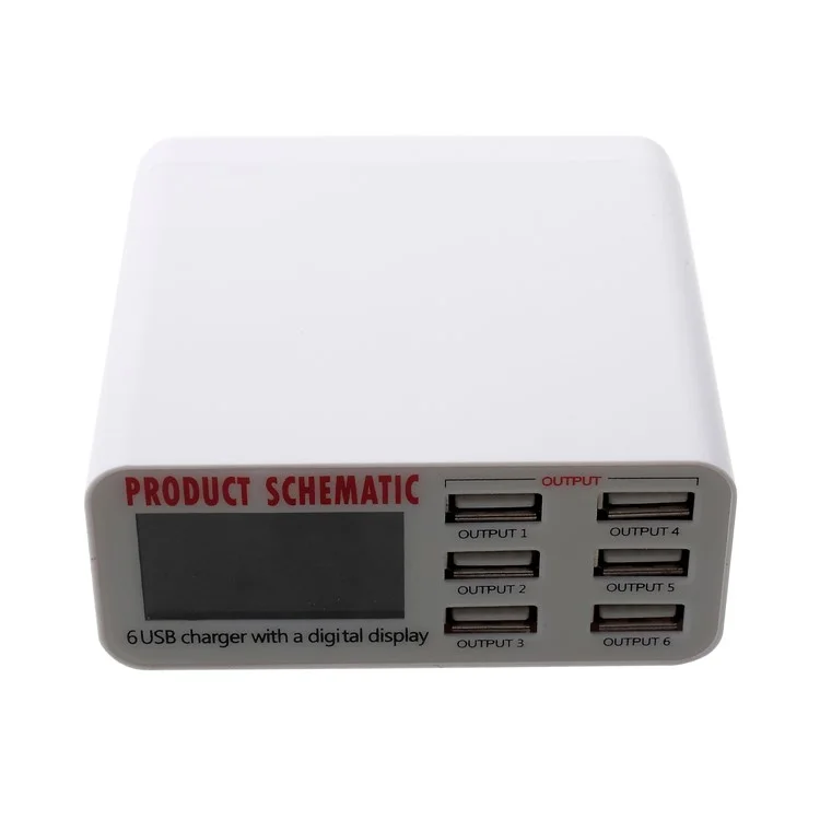 6 Cargador de Puertos USB Con Pantalla Digital 30W Total de Salida 5V/6A - Enchufe de la ue