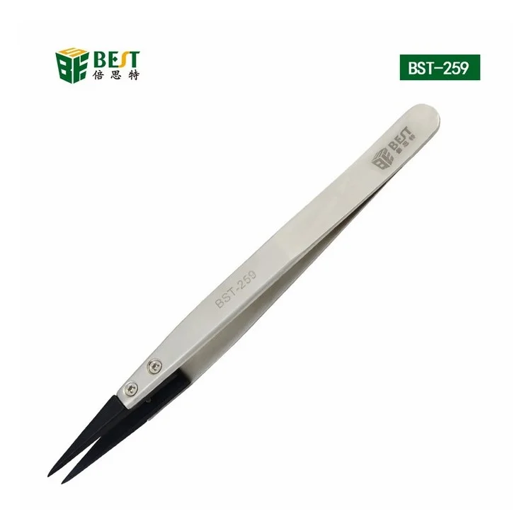 BEST BST-259A Stainless Steel Anti-static Fine Point Tweezers with Replaceable Tip