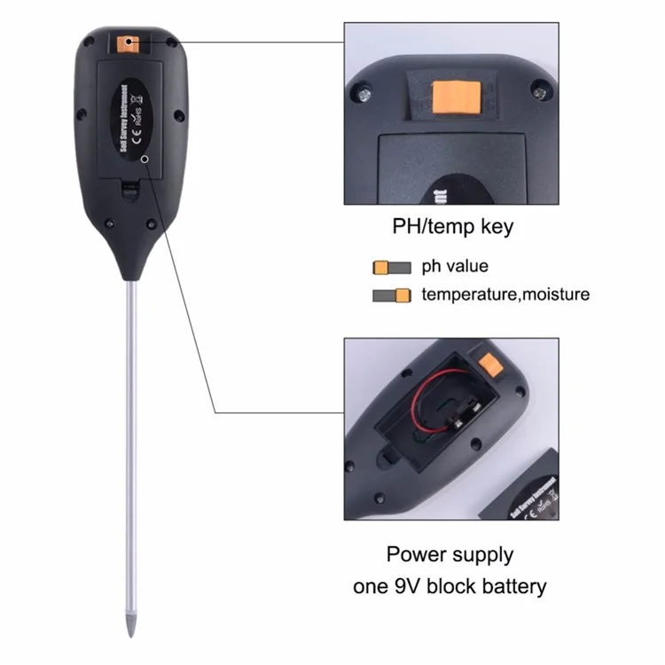 4-in-1-Bodentemperatur / Feuchtigkeit / Licht / PH-Tester Für Bauernhof, Garten, Rasen