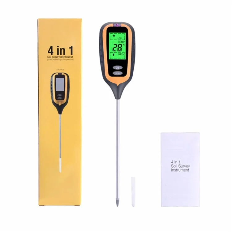 Testeur de sol 4 en 1 pour température, humidité, lumière et pH pour ferme, jardin, pelouse