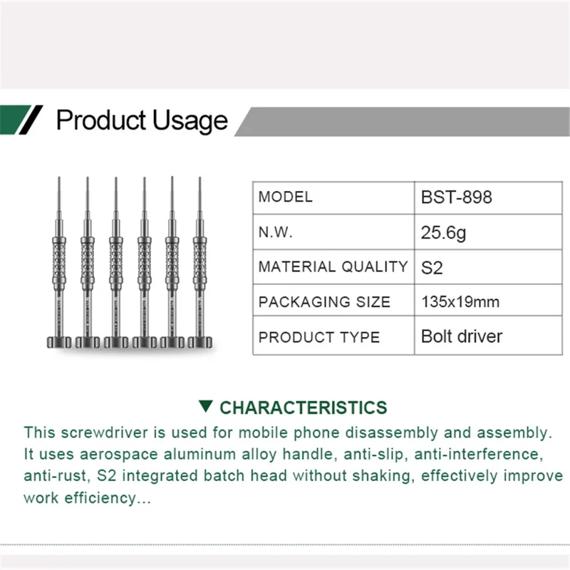 BST-898 Professional Precise Screwdriver Anti-slip Handle - Phillips 2.5mm