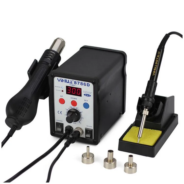 YIHUA 8786D 2-in-1 Welding Rework Station Hot Air Gun Iron LED Display - AC 220V