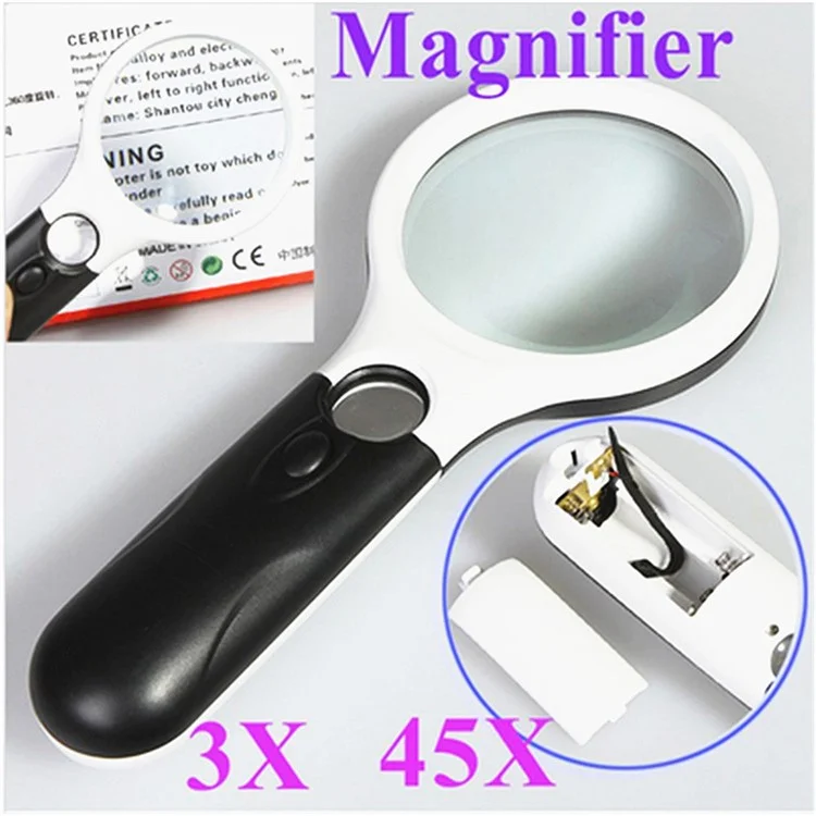 Handheld Illuminated 3X 45X Dual Lens Magnifier Magnifying with 3 LED Light