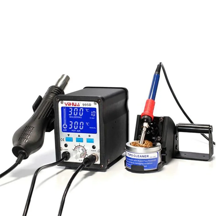 YIHUA 2 in 1 LCD Soldering Station with Hot Air Gun Repair Welding Tool - 110V / US Plug