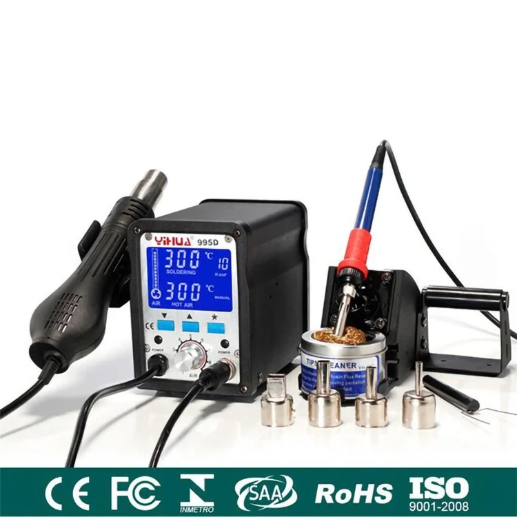 YIHUA 2 in 1 LCD Soldering Station with Hot Air Gun Repair Welding Tool - 110V / US Plug