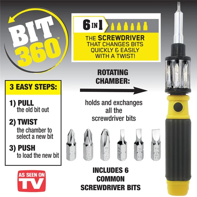 Bit 360 Screwdriver 6 in 1 Multi-functional Rotating Screwdriver Set with 6 Magnetic Bits