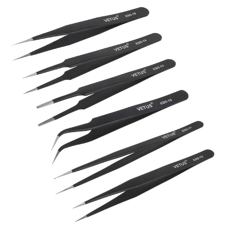 6pcs/set ESD Antiestatic Stainless Stone Aço Tweezers Definir Kit de Ferramenta de Reparação