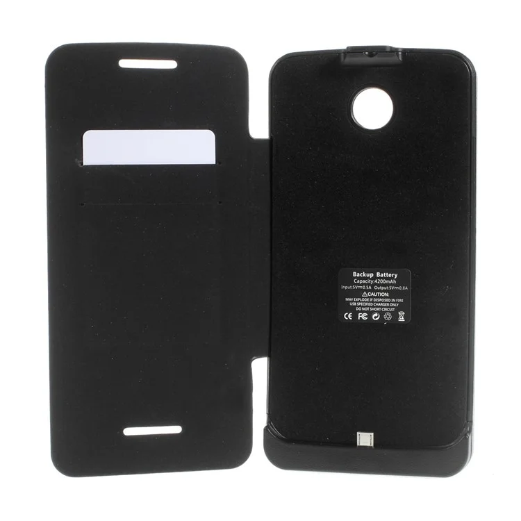 4200mAh Leather Backup Battery Charger Case for Motorola Nexus 6 XT1103 XT1100 - Black