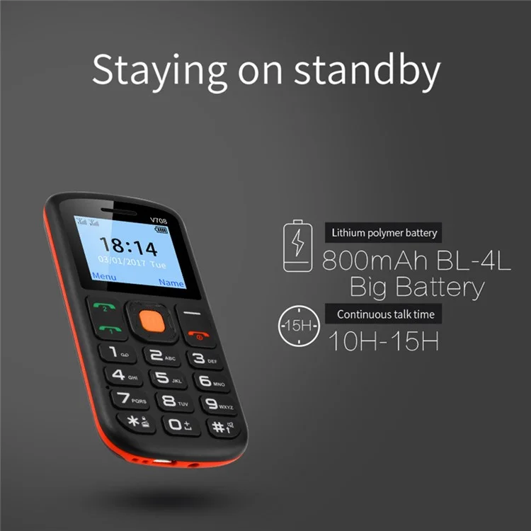 UNIVA V708 1.77-inch Multi-function Loud Speaker 64MB + 64MB Old Man Mobile Phone with SOS, FM Radio - EU Plug