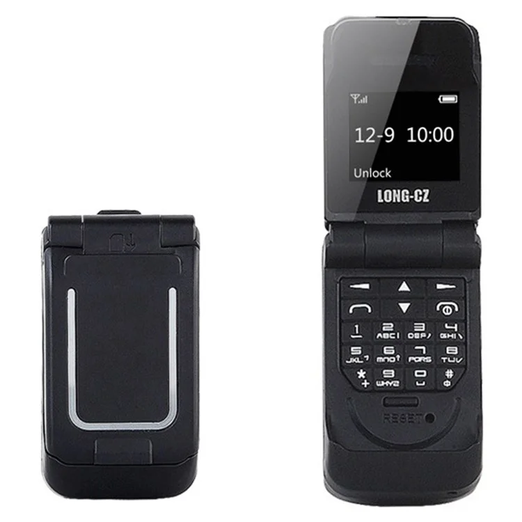 Long-cz J9 Mini GSM 2G Flip Feature Botón Básico Teléfono Celular Básico Micro Sim Soporte de Teléfono Bluetooth Función - Negro