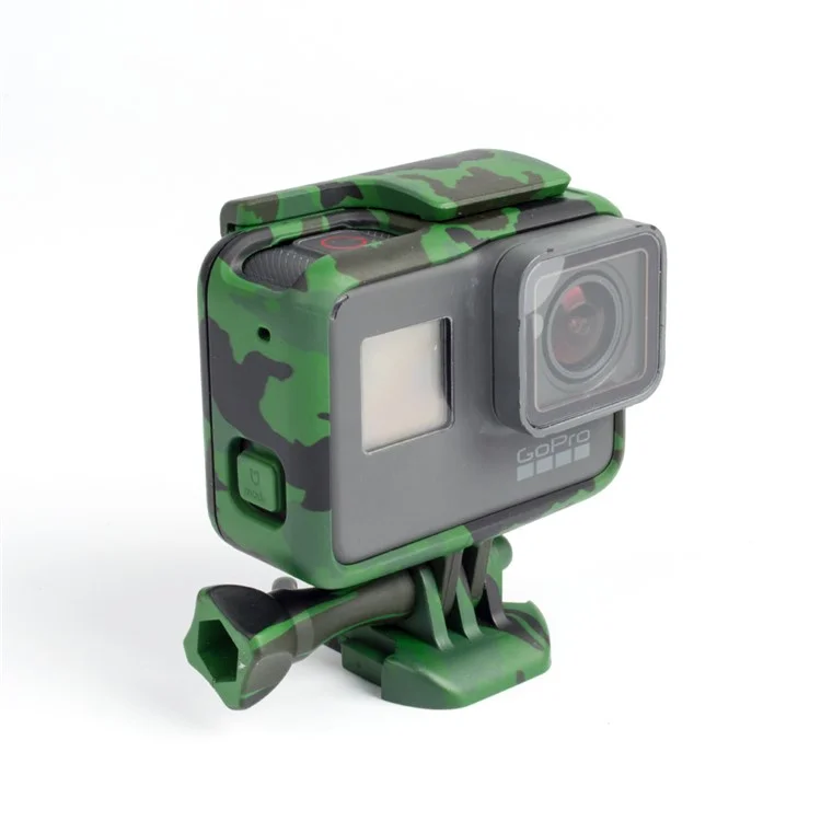GP395C Silicone Side Housing Frame Case for GoPro Hero6 Black / Hero5 Black - Green Camouflage