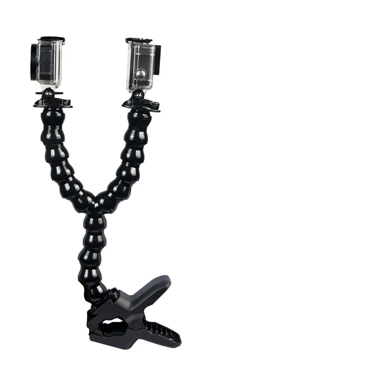 Adjustable Snake Arm Double Mount Holder with Clamp Clip for GoPro Hero6/HERO5/4/3+, SJCAM, Xiaoyi etc.