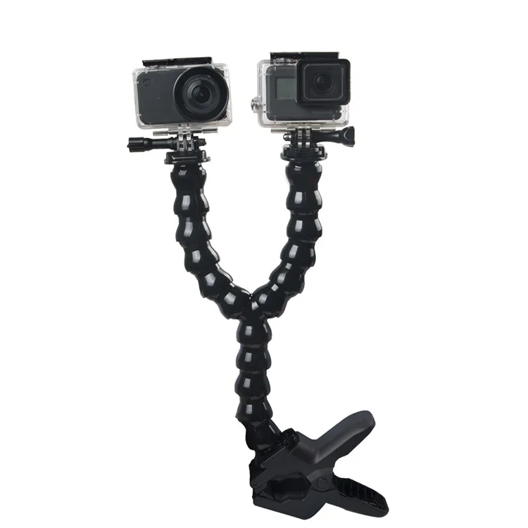 Adjustable Snake Arm Double Mount Holder with Clamp Clip for GoPro Hero6/HERO5/4/3+, SJCAM, Xiaoyi etc.