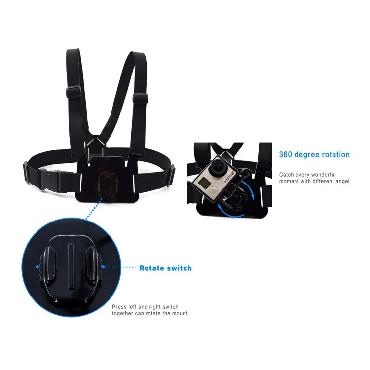 360 Degree Rotary Chest Shoulder Strap for GoPro Hero 4 Session/4/3+/3/2/1 SJ4000/SJ5000/SJ6000 Xiaomi Yi