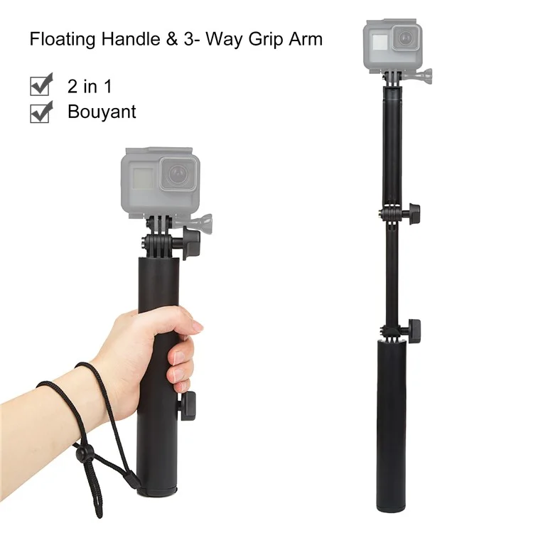 2-in-1 Folding 3-section Grip Arm Selfie Monopod Grip + Floating Bobber for GoPro/Xiaomyi/SJCAM