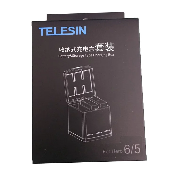 TELESIN 3 Slots Battery Storage Charging Box with 2 Battery Packs for GoPro Hero 7 Black/Hero 5/6 Action Camera