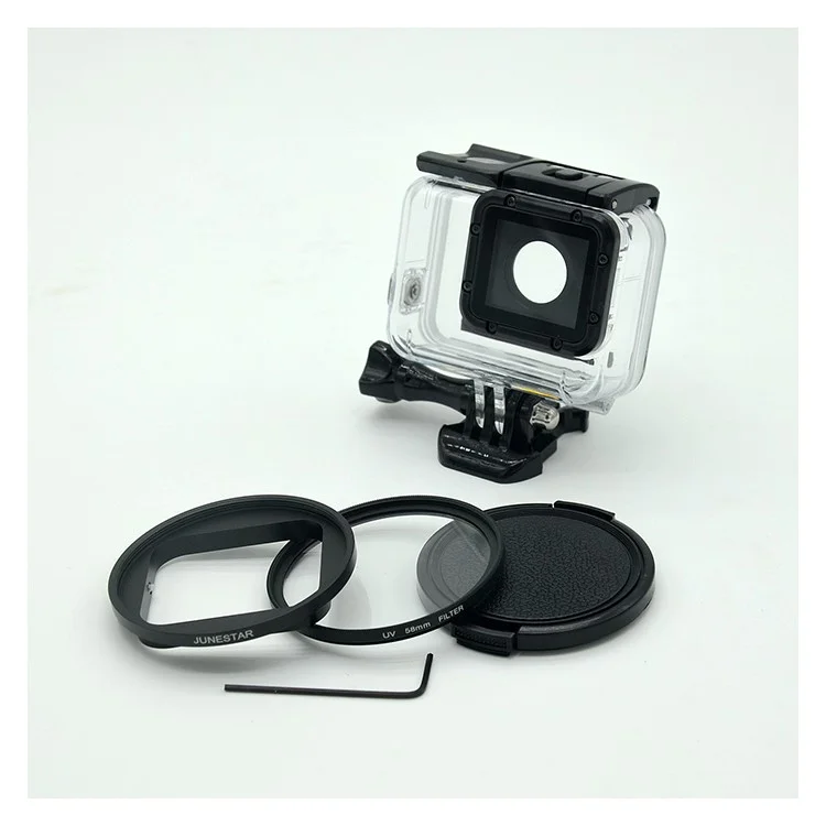 AT663 58mm UV Filter with Lens Cap and Adapter for GoPro Hero 5 / Hero 6 Waterproof Housing Case