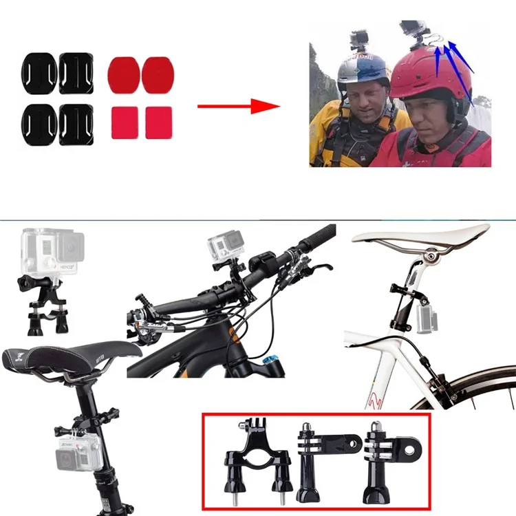 Kit de Accesorios AT262 10 en 1 Para GoPro Hero 4/3+/3/2/1 Incluye el Soporte Del Manillar y el Soporte Del Casco