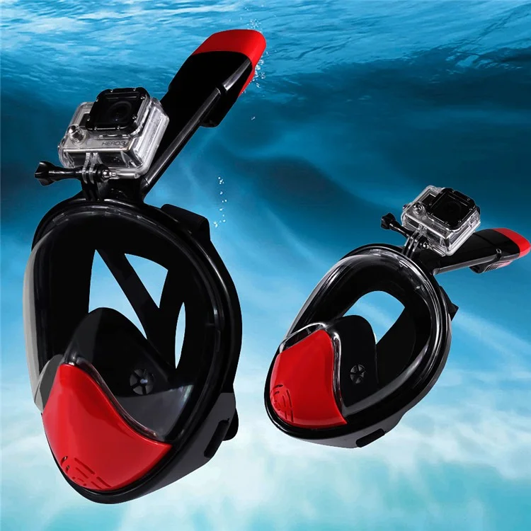 180-degree Full Face Mask for GoPro Xiaomi Yi Camera Diving Set - Black/Red / S/M