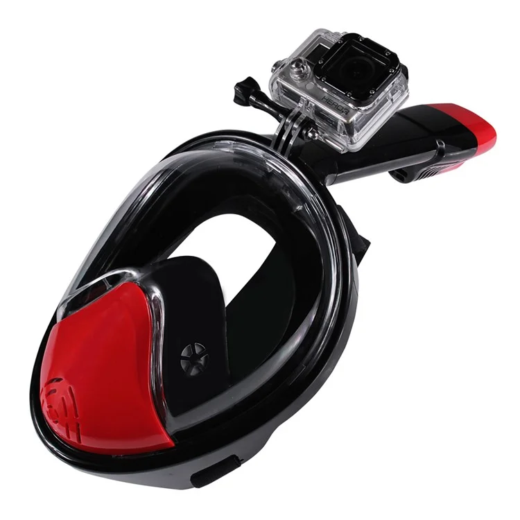 180-degree Full Face Mask for GoPro Xiaomi Yi Camera Diving Set - Black/Red / S/M