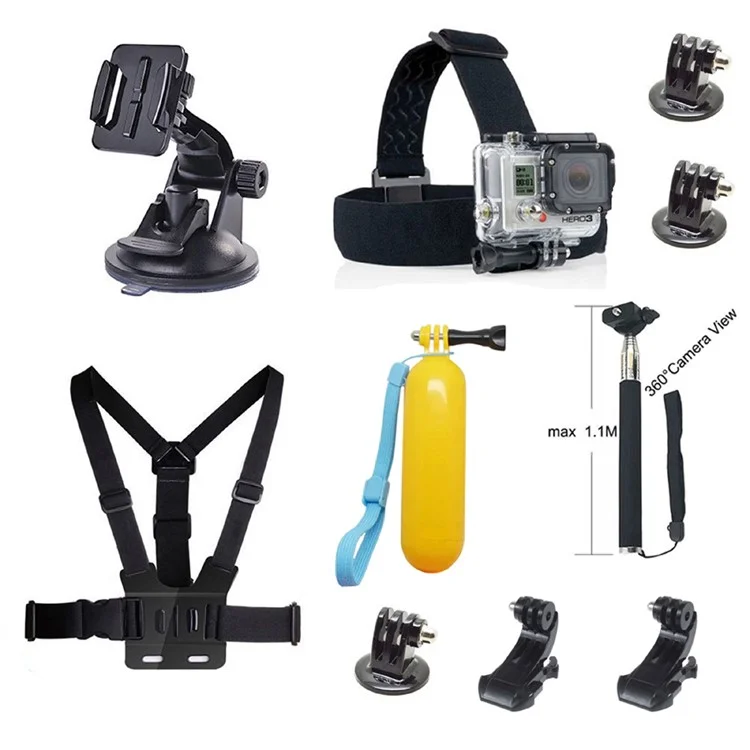 10 in 1 Accessories Kit with Floating Hand Grip, Chest Belt for GoPro Hero 4/3+/3/2/1 SJ4000/5000/6000/Xiaomi Yi