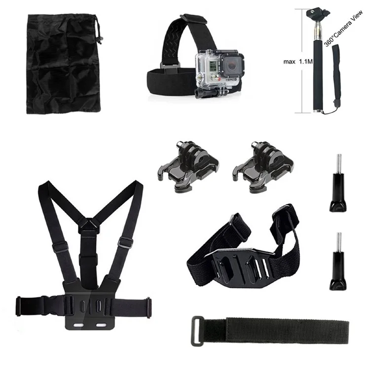 Kit de Acessórios 10 em 1 Com Cinto de Tórax, Cabeçalhe Para o Herói da GoPro 4/3+/3/2/1 Sj4000/5000/6000/xiaomi Yi