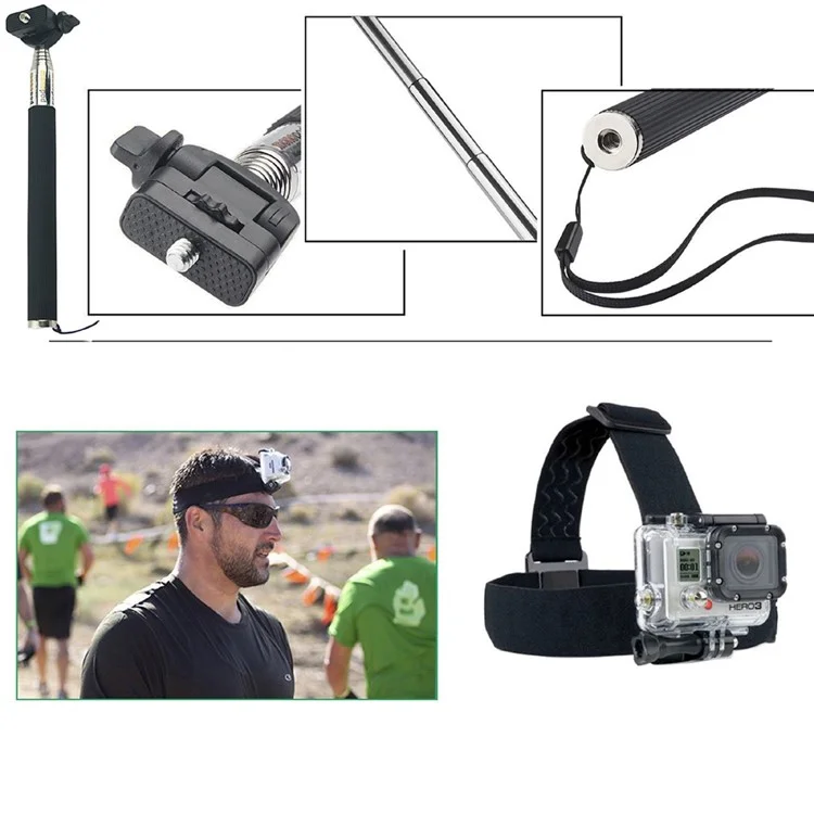 Kit de Accesorios 10 en 1 Con Cinturón de Cofre, Pantee Para GoPro Hero 4/3+/3/2/1 SJ4000/5000/6000/Xiaomi Yi